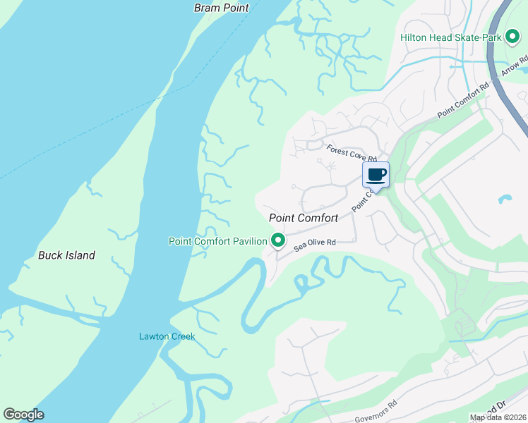 map of restaurants, bars, coffee shops, grocery stores, and more near Point Comfort Circle in Hilton Head Island