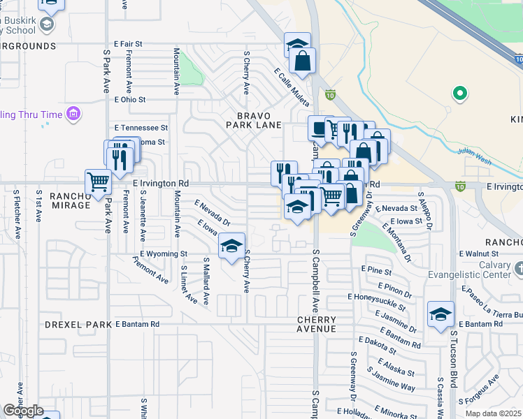 map of restaurants, bars, coffee shops, grocery stores, and more near 5015 South Cherry Avenue in Tucson