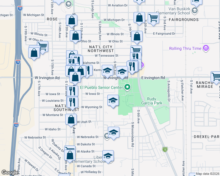 map of restaurants, bars, coffee shops, grocery stores, and more near 4975 South Liberty Avenue in Tucson