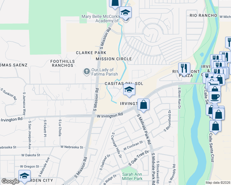 map of restaurants, bars, coffee shops, grocery stores, and more near 4992 South CELTA Vigo Court in Tucson