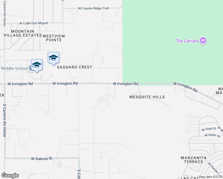 map of restaurants, bars, coffee shops, grocery stores, and more near 3901 West Irvington Road in Tucson