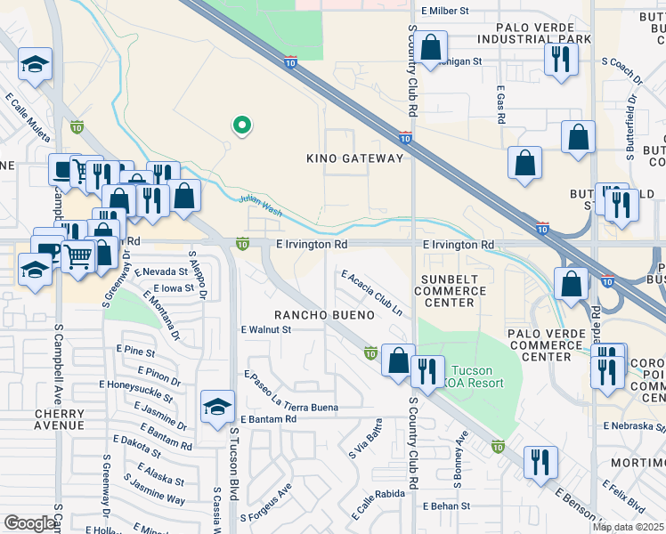 map of restaurants, bars, coffee shops, grocery stores, and more near 2861 East Cottonwood Club Lane in Tucson