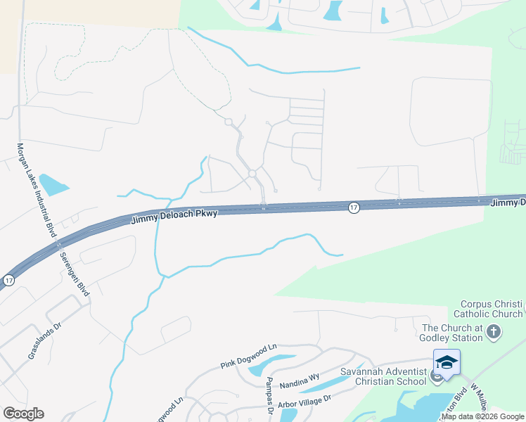 map of restaurants, bars, coffee shops, grocery stores, and more near Jimmy Deloach Parkway in Pooler