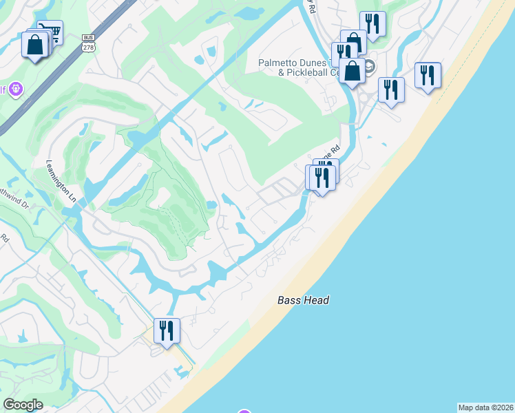 map of restaurants, bars, coffee shops, grocery stores, and more near 3 Cottage Court in Hilton Head Island
