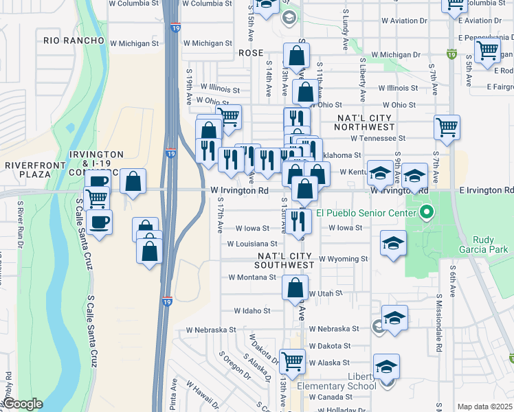 map of restaurants, bars, coffee shops, grocery stores, and more near 744 West Nevada Street in Tucson