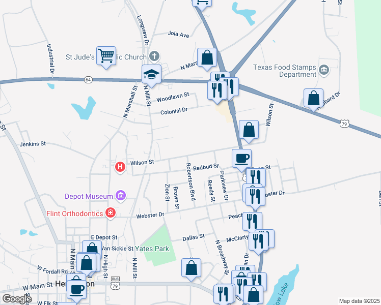 map of restaurants, bars, coffee shops, grocery stores, and more near 119 Hillview Street in Henderson