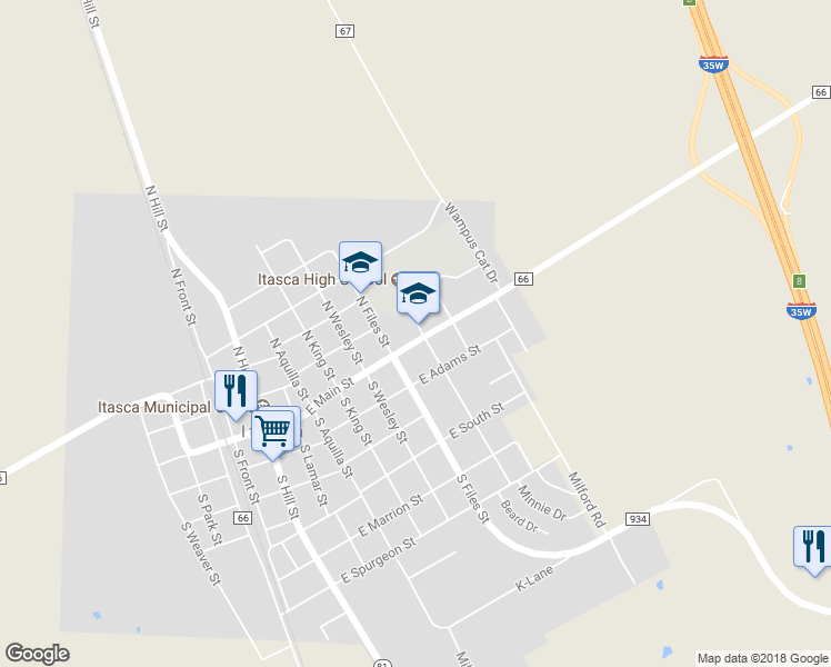 map of restaurants, bars, coffee shops, grocery stores, and more near 609 East Main Street in Itasca
