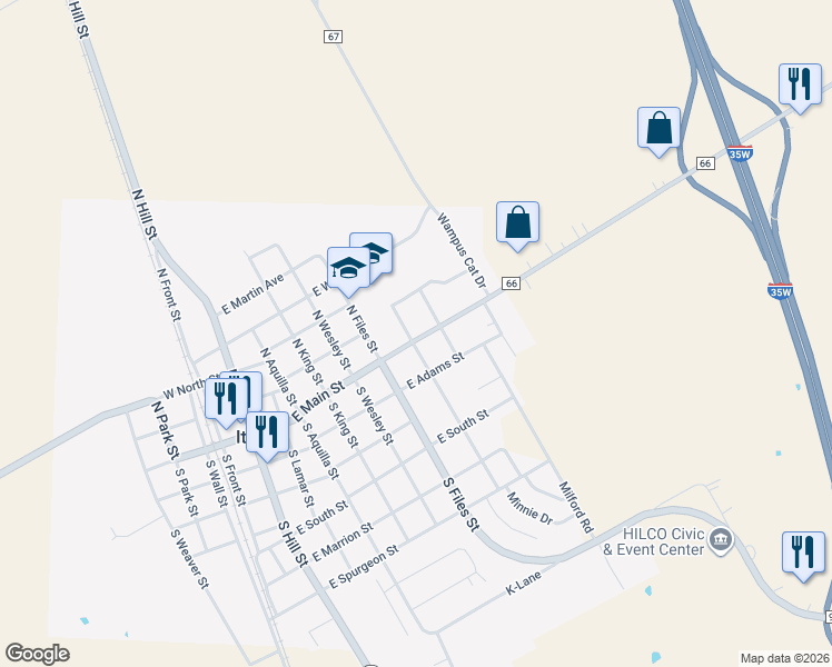 map of restaurants, bars, coffee shops, grocery stores, and more near 609 East Main Street in Itasca