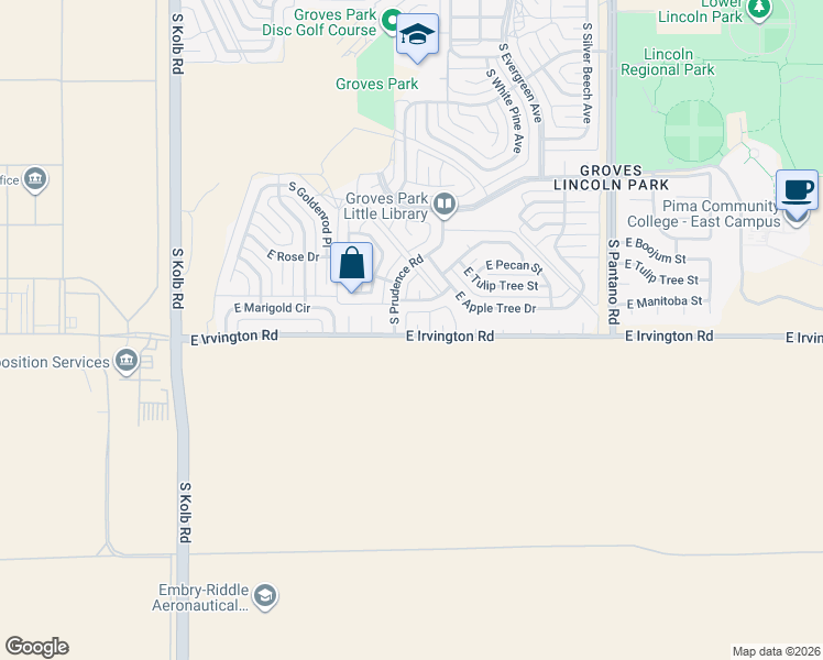 map of restaurants, bars, coffee shops, grocery stores, and more near 4861 South Prudence Road in Tucson