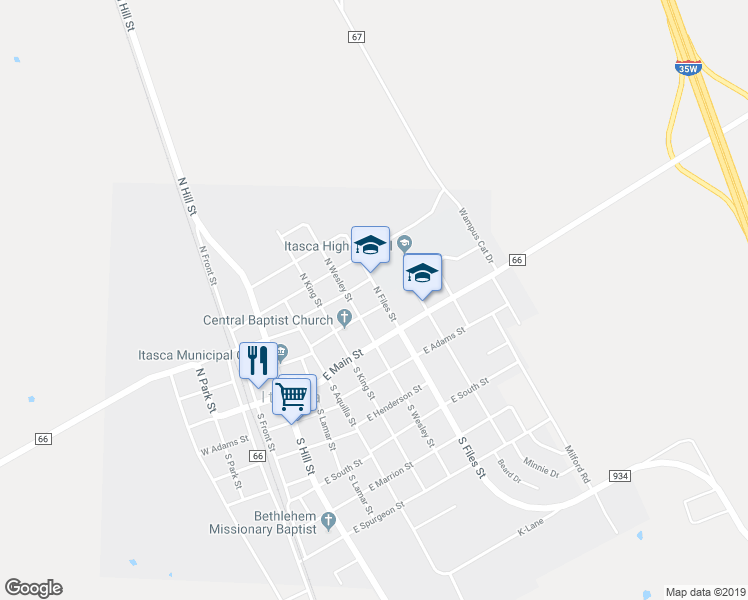 map of restaurants, bars, coffee shops, grocery stores, and more near 507 East Monroe Street in Itasca