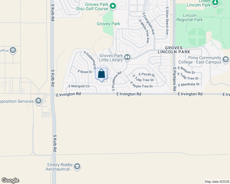 map of restaurants, bars, coffee shops, grocery stores, and more near 4861 South Prudence Road in Tucson