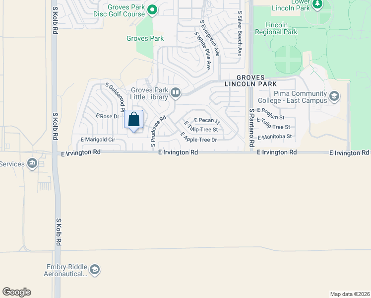 map of restaurants, bars, coffee shops, grocery stores, and more near 7635 East Irvington Road in Tucson