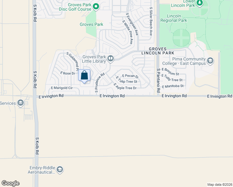 map of restaurants, bars, coffee shops, grocery stores, and more near 7635 East Irvington Road in Tucson