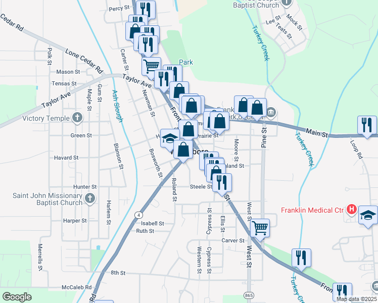 map of restaurants, bars, coffee shops, grocery stores, and more near in Winnsboro