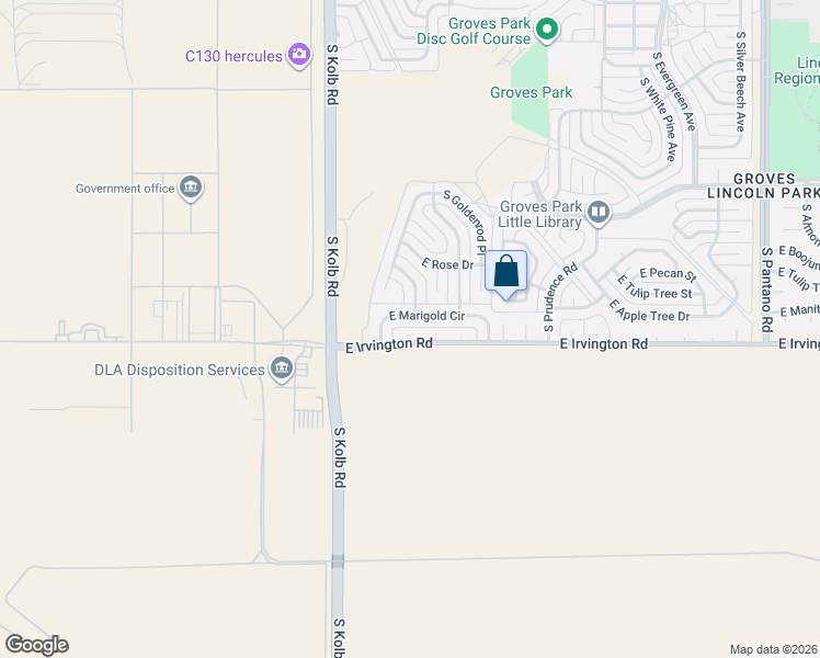 map of restaurants, bars, coffee shops, grocery stores, and more near 7211 East Irvington Road in Tucson