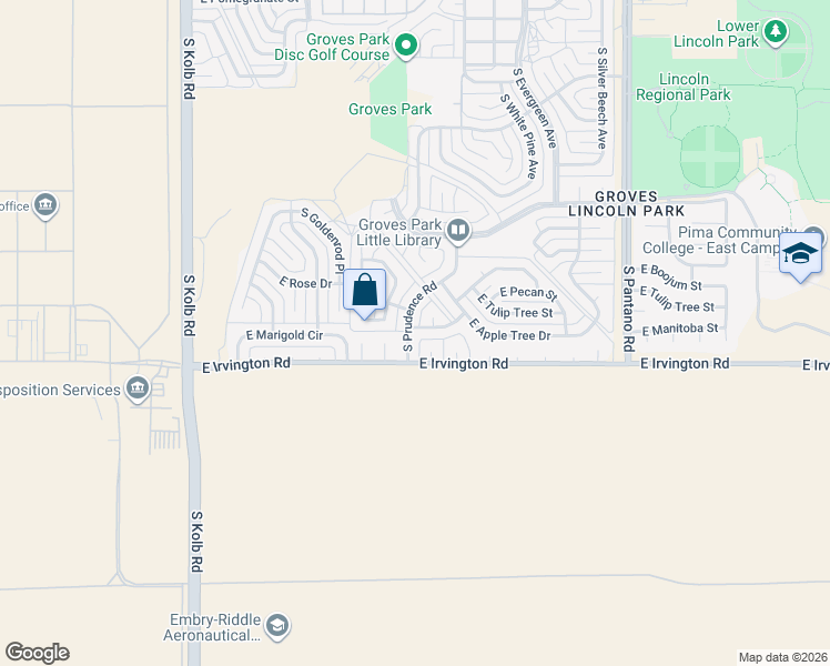 map of restaurants, bars, coffee shops, grocery stores, and more near 4801 South Prudence Road in Tucson