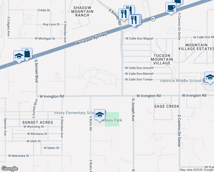 map of restaurants, bars, coffee shops, grocery stores, and more near 5118 West Bowen House Road in Tucson