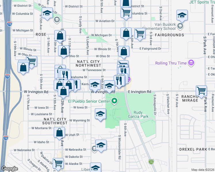 map of restaurants, bars, coffee shops, grocery stores, and more near 162 West Kentucky Street in Tucson