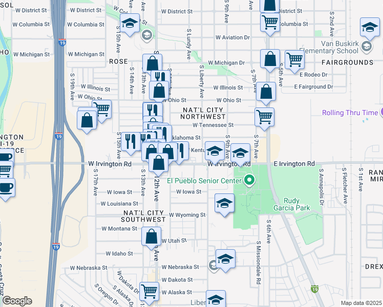 map of restaurants, bars, coffee shops, grocery stores, and more near 320 West Kentucky Street in Tucson