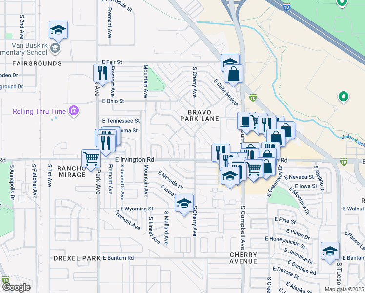 map of restaurants, bars, coffee shops, grocery stores, and more near 4802 South Calle Ole in Tucson