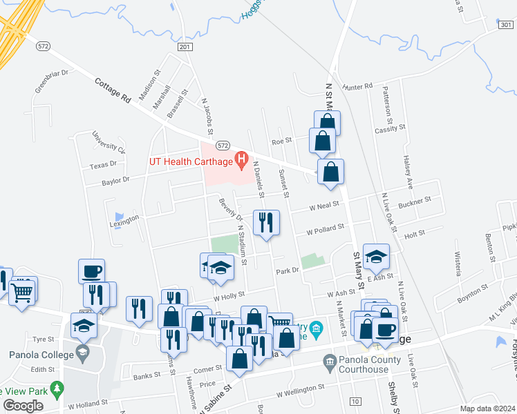 map of restaurants, bars, coffee shops, grocery stores, and more near 400 West Perry Place in Carthage