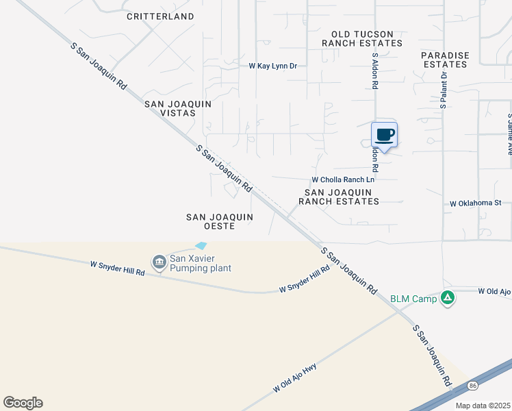 map of restaurants, bars, coffee shops, grocery stores, and more near 4760 South San Joaquin Road in Tucson