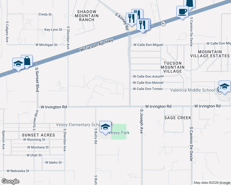 map of restaurants, bars, coffee shops, grocery stores, and more near 4786 South Low Saddle Way in Tucson