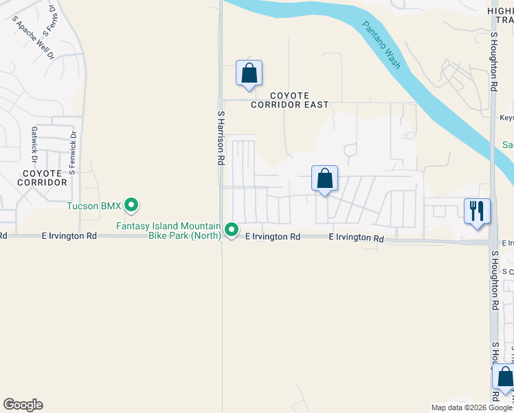 map of restaurants, bars, coffee shops, grocery stores, and more near 4675 South Harrison Road in Tucson