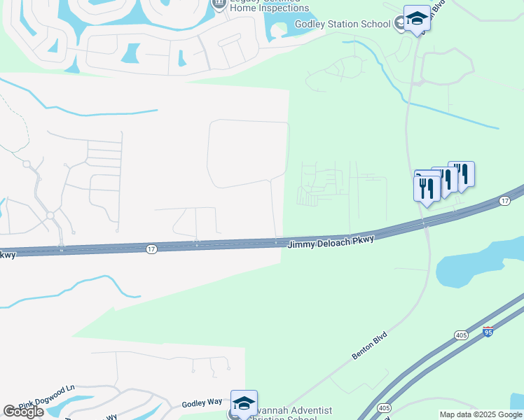 map of restaurants, bars, coffee shops, grocery stores, and more near 60 Triple B Trail in Port Wentworth