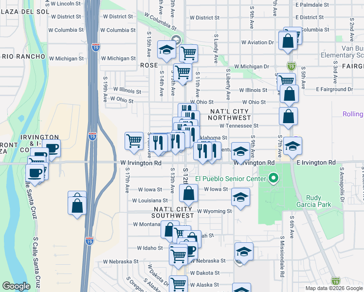 map of restaurants, bars, coffee shops, grocery stores, and more near 4822 South 12th Avenue in Tucson