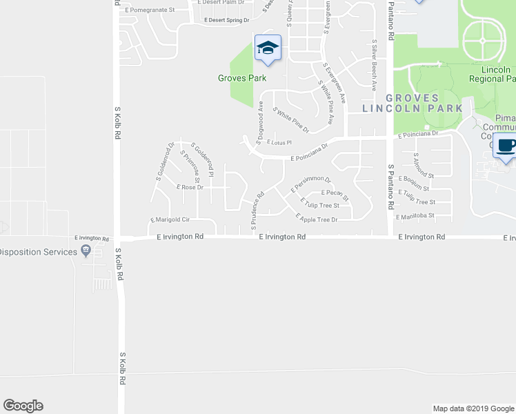 map of restaurants, bars, coffee shops, grocery stores, and more near 4801 South Prudence Road in Tucson