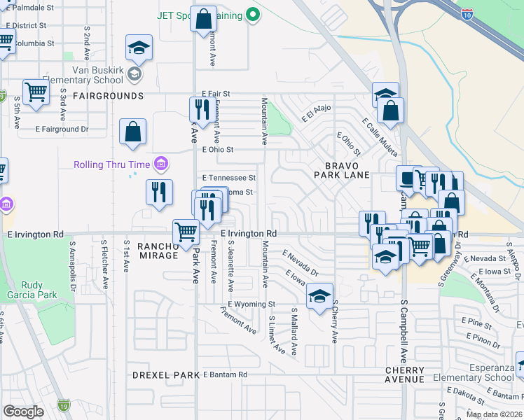 map of restaurants, bars, coffee shops, grocery stores, and more near 4833 Mountain Avenue in Tucson
