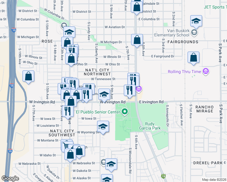 map of restaurants, bars, coffee shops, grocery stores, and more near 162 West Kentucky Street in Tucson