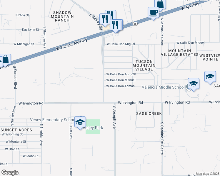 map of restaurants, bars, coffee shops, grocery stores, and more near 4961 West Calle Don Tomas in Tucson