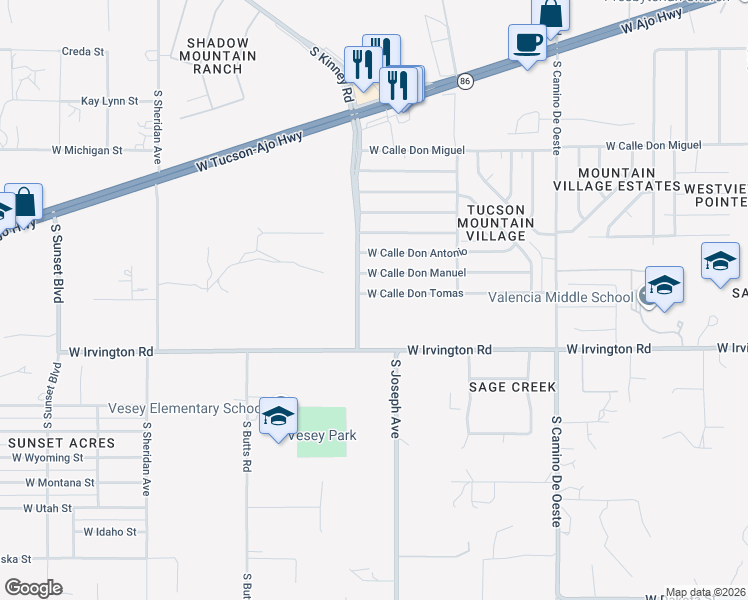map of restaurants, bars, coffee shops, grocery stores, and more near 4973 West Calle Don Tomas in Tucson