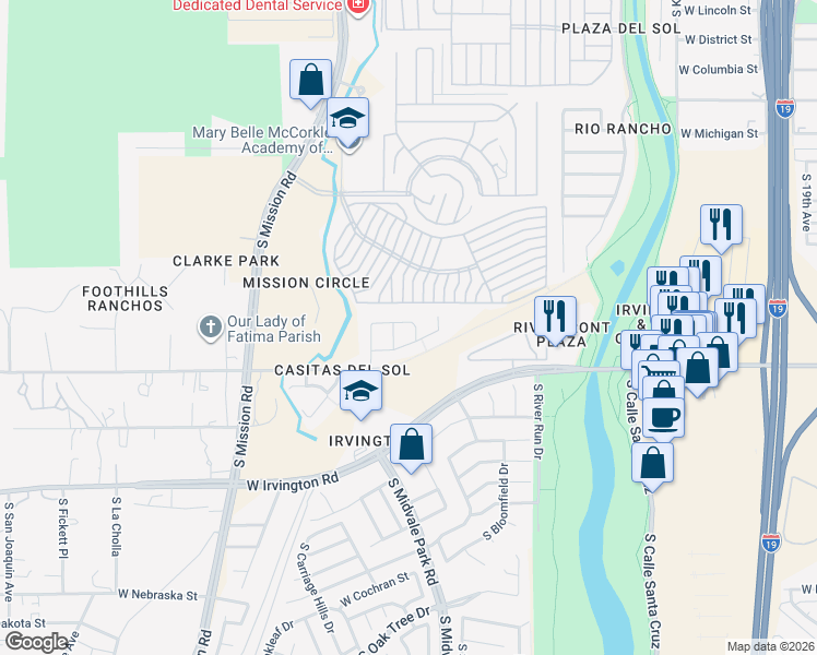 map of restaurants, bars, coffee shops, grocery stores, and more near 4836 South VALLECANO Drive in Tucson