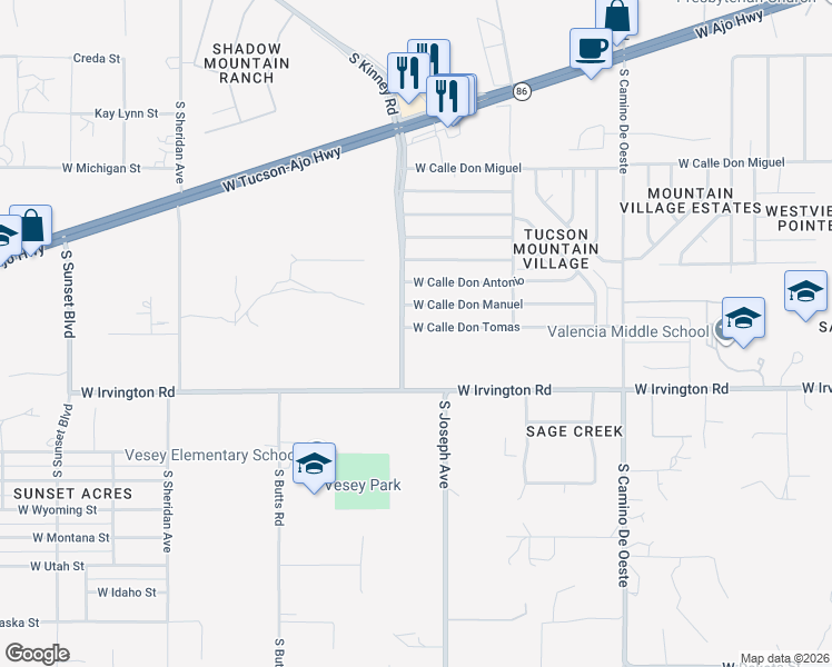 map of restaurants, bars, coffee shops, grocery stores, and more near 4973 West Calle Don Tomas in Tucson