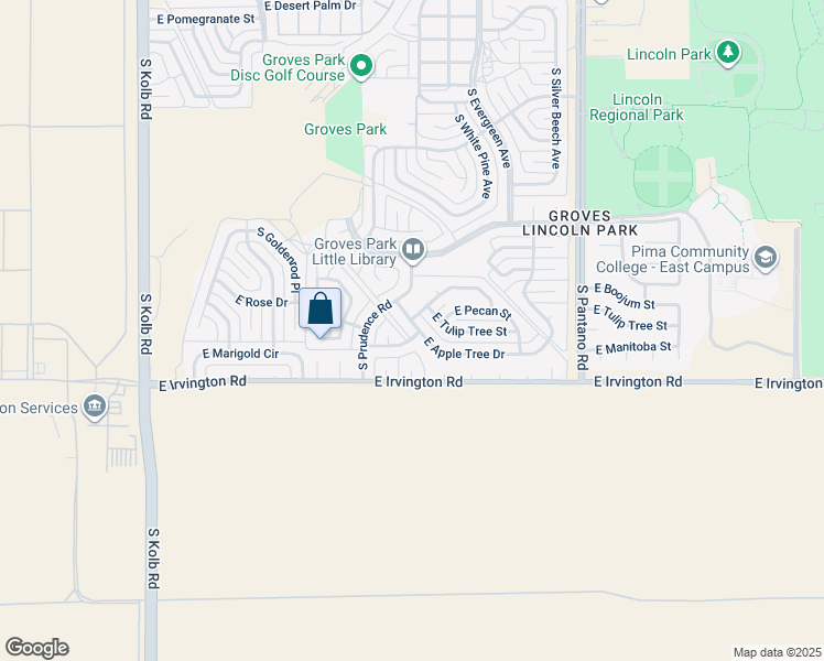 map of restaurants, bars, coffee shops, grocery stores, and more near 7570 East Apple Tree Drive in Tucson