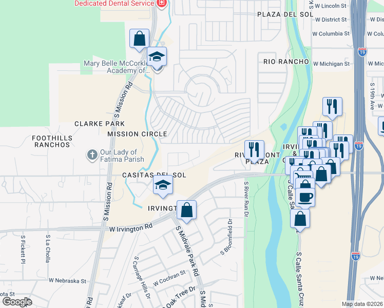 map of restaurants, bars, coffee shops, grocery stores, and more near 4836 South VALLECANO Drive in Tucson