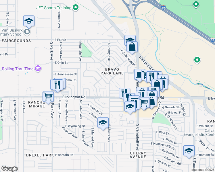 map of restaurants, bars, coffee shops, grocery stores, and more near 4815 South Cherry Avenue in Tucson