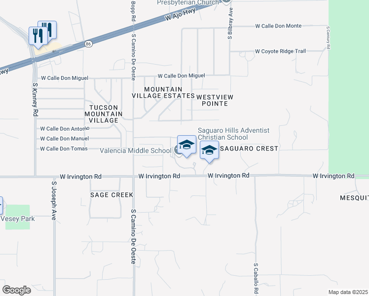 map of restaurants, bars, coffee shops, grocery stores, and more near 4400 West Irvington Road in Tucson
