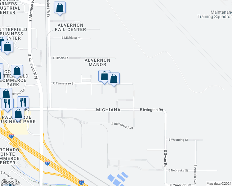 map of restaurants, bars, coffee shops, grocery stores, and more near Unnamed Road in Tucson