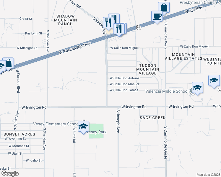 map of restaurants, bars, coffee shops, grocery stores, and more near 4961 West Calle Don Tomas in Tucson