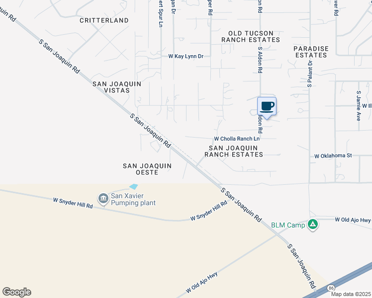 map of restaurants, bars, coffee shops, grocery stores, and more near 4760 South San Joaquin Road in Tucson