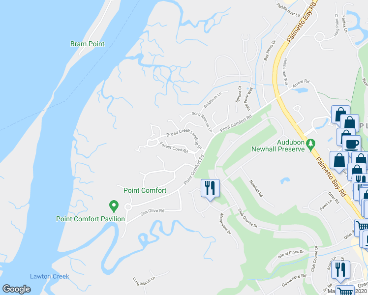 map of restaurants, bars, coffee shops, grocery stores, and more near 109 Forest Cove in Hilton Head Island