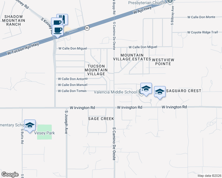 map of restaurants, bars, coffee shops, grocery stores, and more near 4664 South Camino De Oeste in Tucson