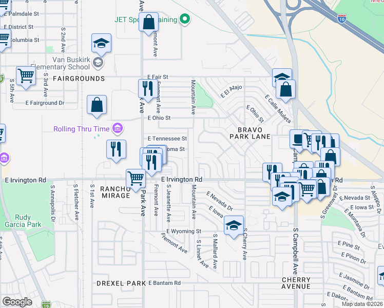 map of restaurants, bars, coffee shops, grocery stores, and more near 4833 Mountain Avenue in Tucson
