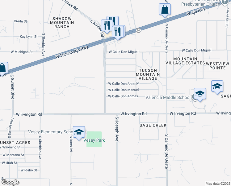 map of restaurants, bars, coffee shops, grocery stores, and more near 4961 West Calle Don Tomas in Tucson