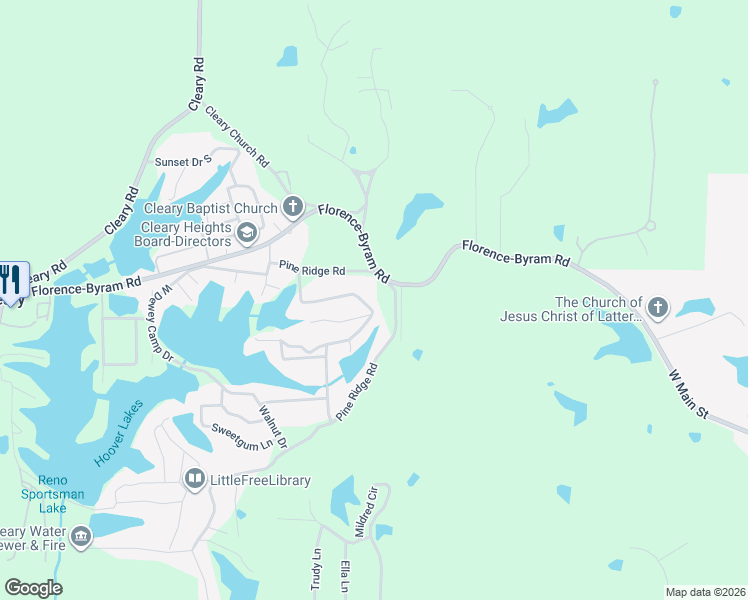 map of restaurants, bars, coffee shops, grocery stores, and more near 118 Pine Ridge Road in Florence