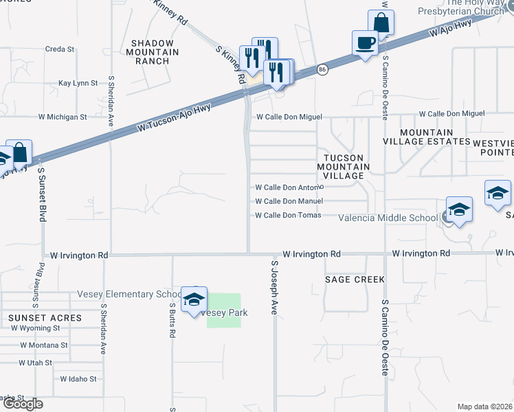 map of restaurants, bars, coffee shops, grocery stores, and more near 4973 West Calle Don Antonio in Tucson